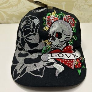 Baseball Cap With Skull,Love,and Roses